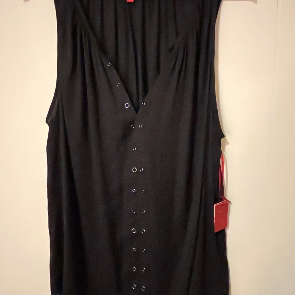Jennifer Lopez Black Sleeveless Eyelet-Trim Tank Top